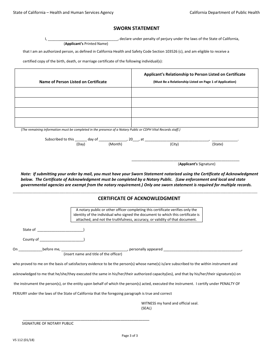 Form VS112 Application for Certified Copy of Death Record - California, Page 5