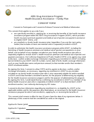 Document preview: Form CDPH8737 Consent Form - AIDS Drug Assistance Program - Health Insurance Assistance - Family Plan - California