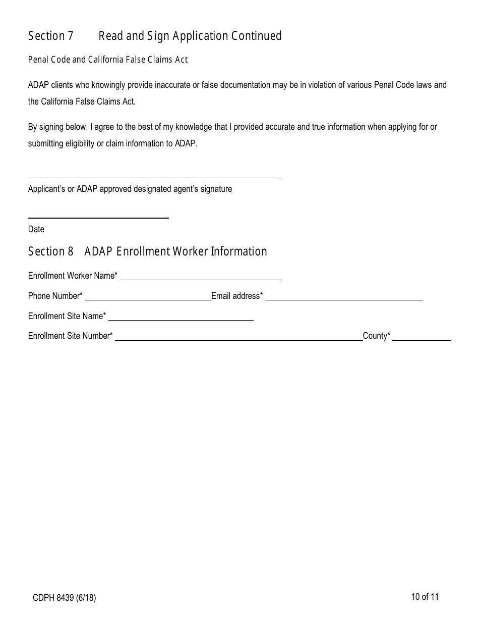 Form CDPH8439 AIDS Drug Assistance Program Enrollment Application - California, Page 10