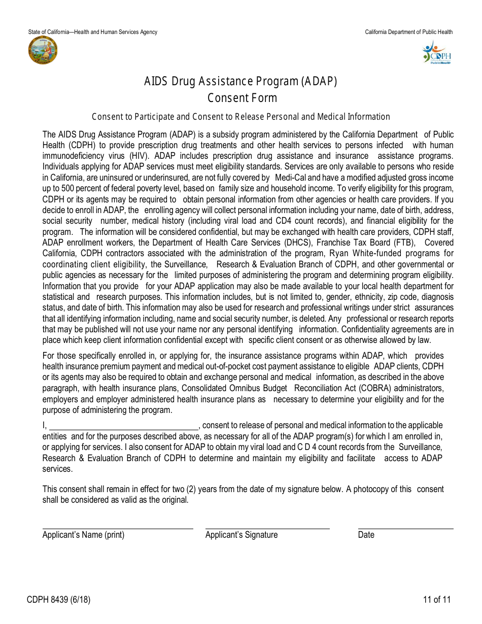 Form CDPH8439 AIDS Drug Assistance Program Enrollment Application - California, Page 11