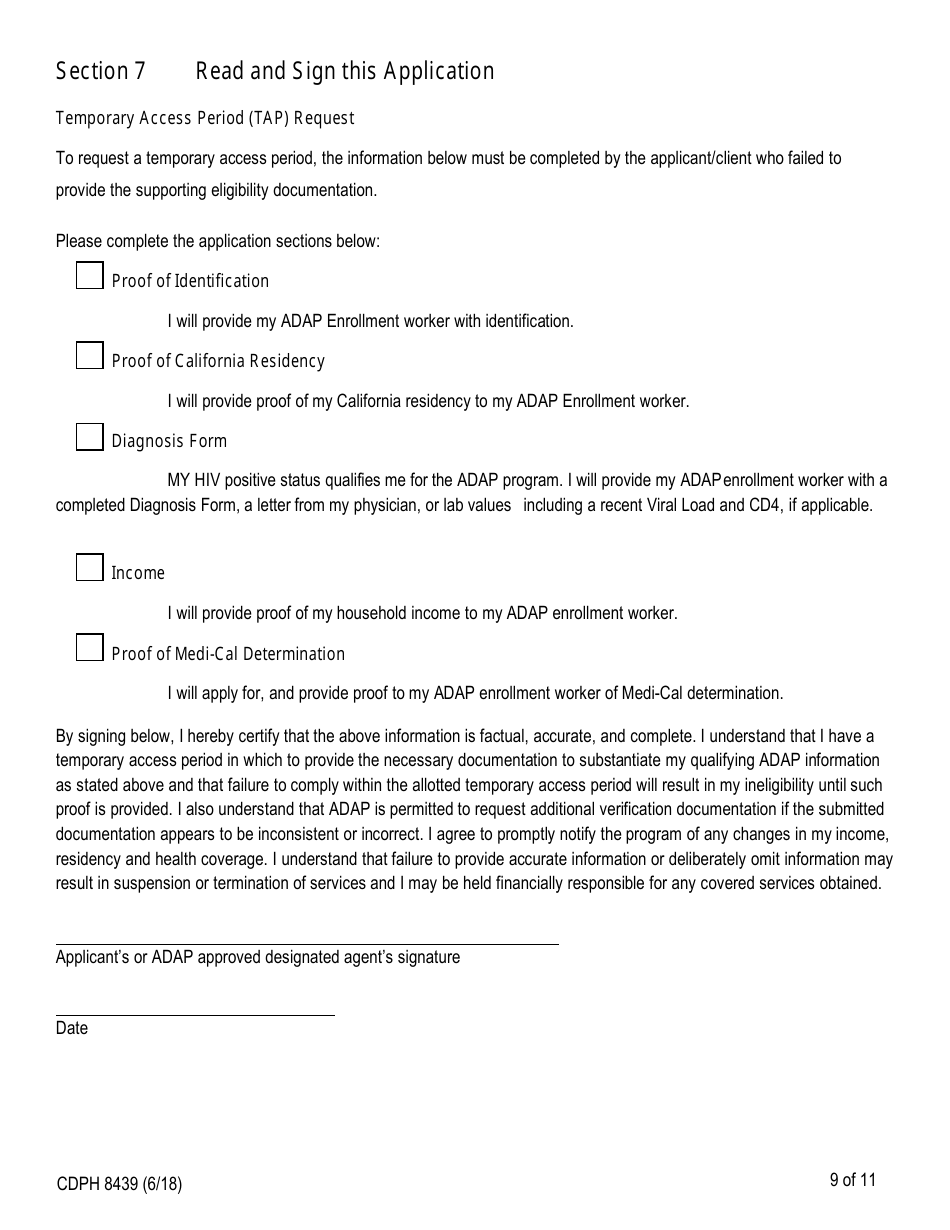Form CDPH8439 AIDS Drug Assistance Program Enrollment Application - California, Page 9