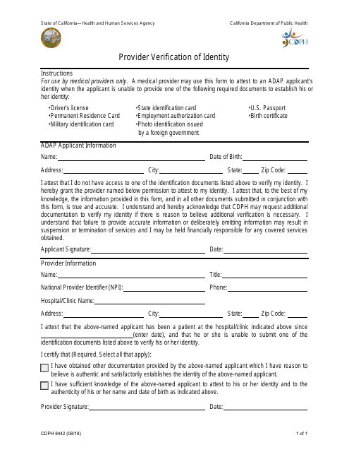 Form CDPH8442  Printable Pdf