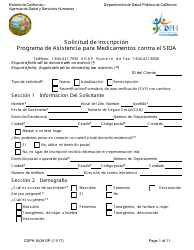Document preview: Formulario CDPH8439 SP Solicitud De Inscripcion - Programa De Asistencia Para Medicamentos Contra El Sida - California (Spanish)