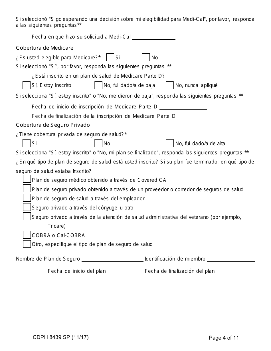 Formulario CDPH8439 SP Solicitud De Inscripcion - Programa De Asistencia Para Medicamentos Contra El Sida - California (Spanish), Page 4