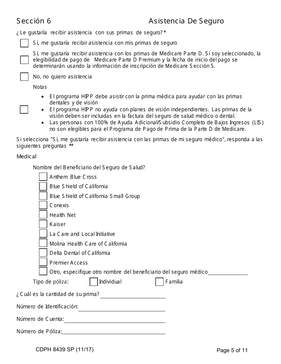 Formulario CDPH8439 SP Solicitud De Inscripcion - Programa De Asistencia Para Medicamentos Contra El Sida - California (Spanish), Page 5