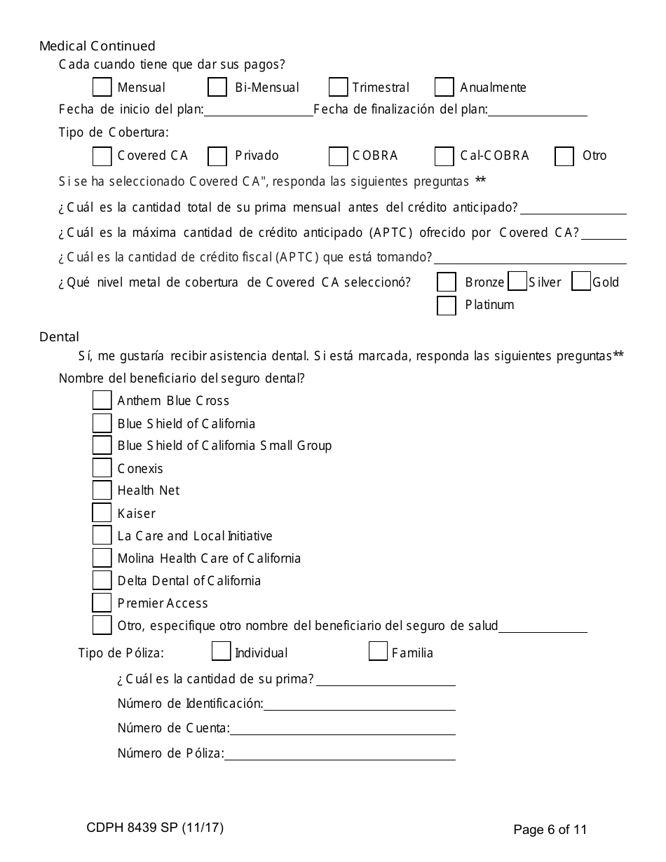 Formulario CDPH8439 SP Solicitud De Inscripcion - Programa De Asistencia Para Medicamentos Contra El Sida - California (Spanish), Page 6