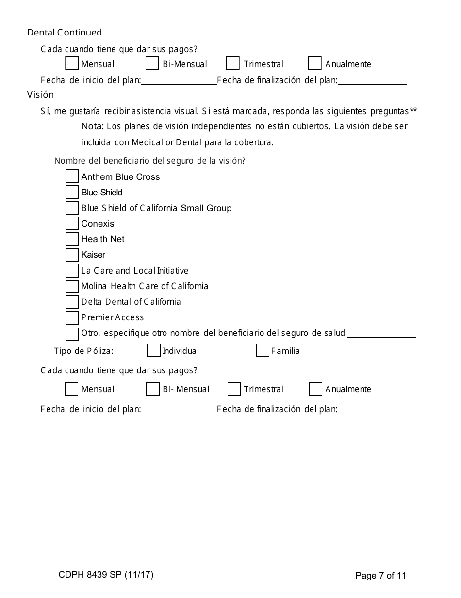 Formulario CDPH8439 SP Solicitud De Inscripcion - Programa De Asistencia Para Medicamentos Contra El Sida - California (Spanish), Page 7