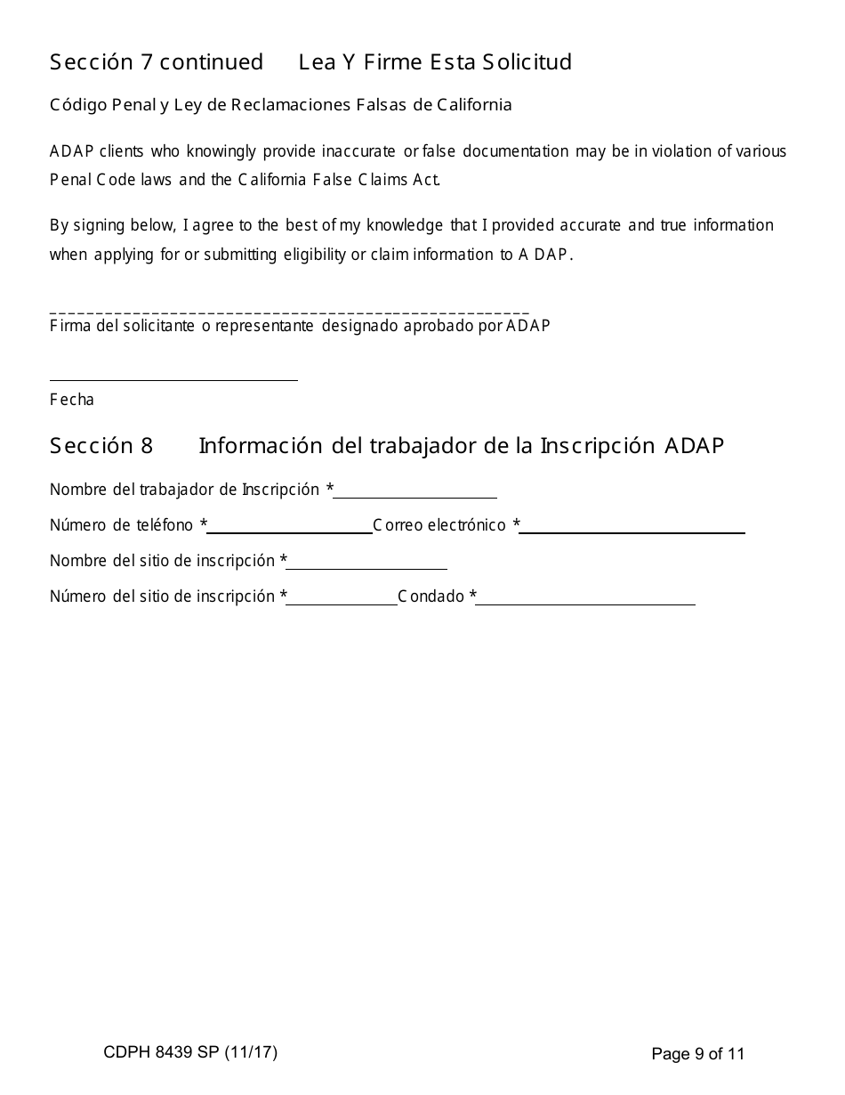 Formulario CDPH8439 SP Solicitud De Inscripcion - Programa De Asistencia Para Medicamentos Contra El Sida - California (Spanish), Page 9
