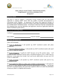 Document preview: Form CDPH8728 AIDS Drug Assistance Program (Adap) Temporary Access Period (Tap) Request - California