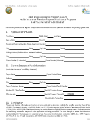 Document preview: Form CDPH8722 Health Insurance Premium Payment Assistance Programs Partial Payment Agreement - AIDS Drug Assistance Program (Adap) - California