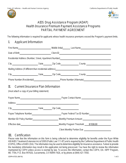 Form CDPH8722  Printable Pdf