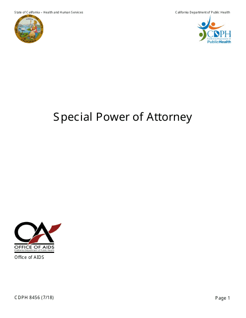 Form CDPH8456 Special Power of Attorney - California