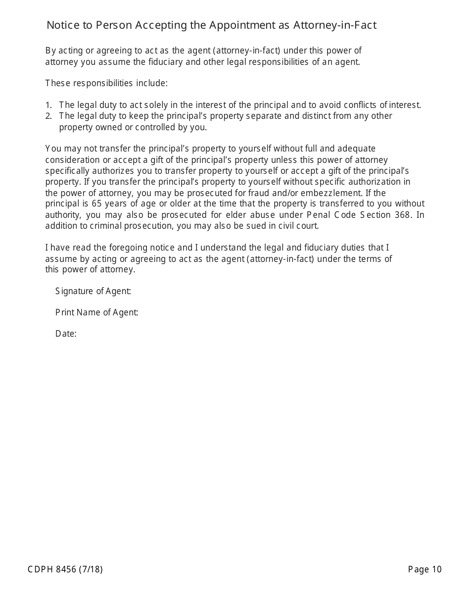 Form CDPH8456 Special Power of Attorney - California, Page 10