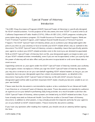 Form CDPH8456 Special Power of Attorney - California, Page 2