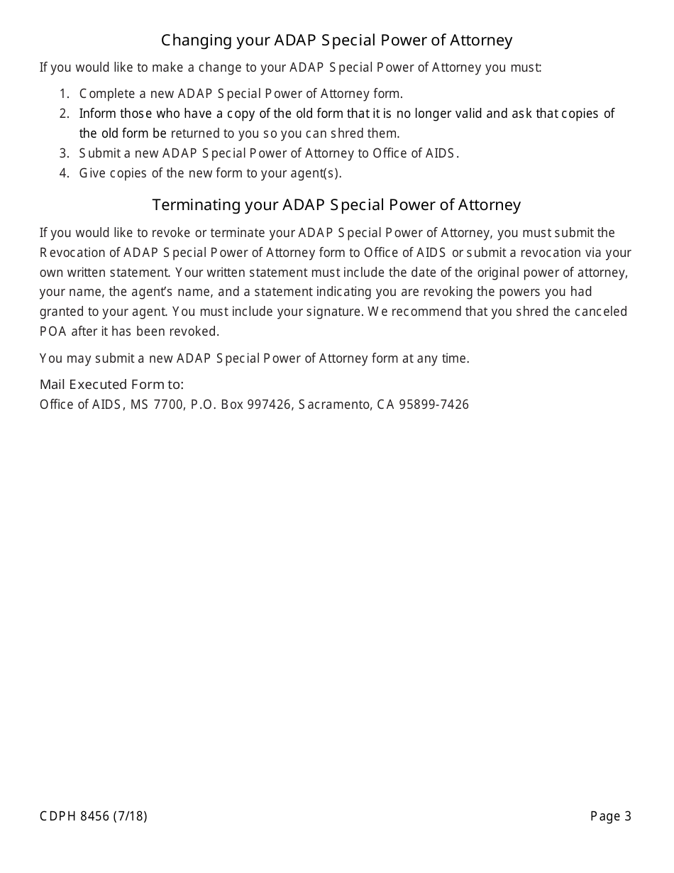 Form CDPH8456 Special Power of Attorney - California, Page 3