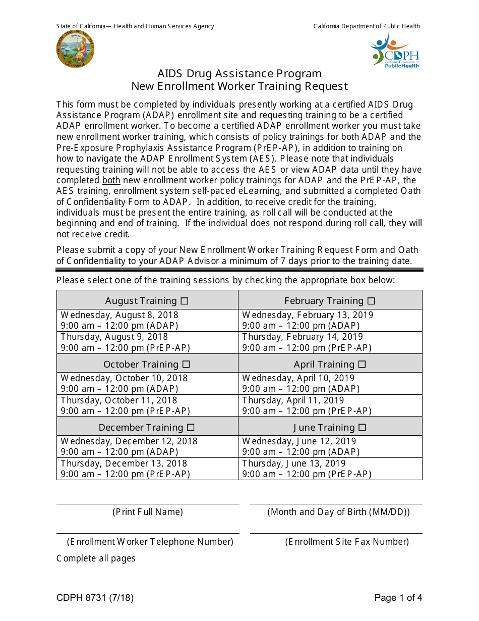 Form CDPH8731 - Fill Out, Sign Online and Download Fillable PDF ...