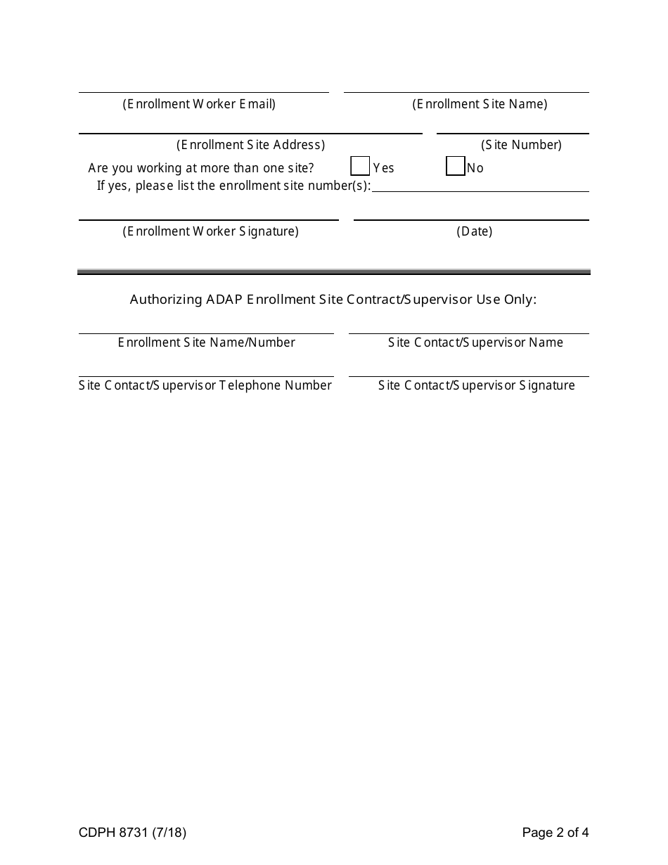Form CDPH8731 AIDS Drug Assistance Program New Enrollment Worker Training Request - California, Page 2