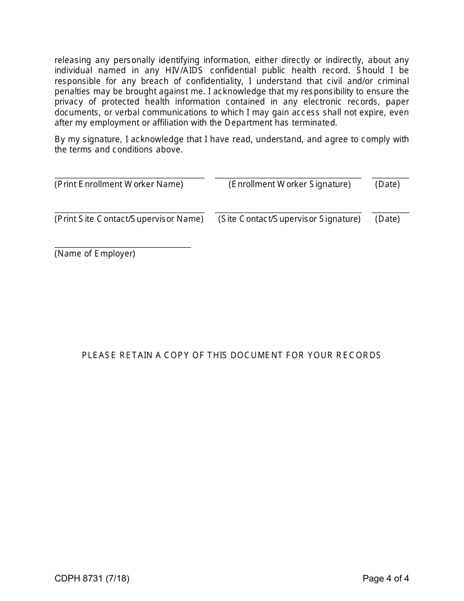 Form CDPH8731 AIDS Drug Assistance Program New Enrollment Worker Training Request - California, Page 4