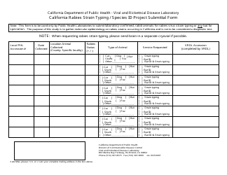 Document preview: California Rabies Strain Typing / Species Id Project Submittal Form - California
