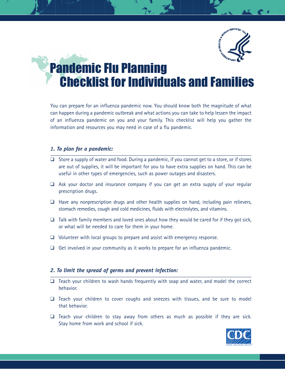 Pandemic Flu Planning Checklist for Individuals and Families, Page 1