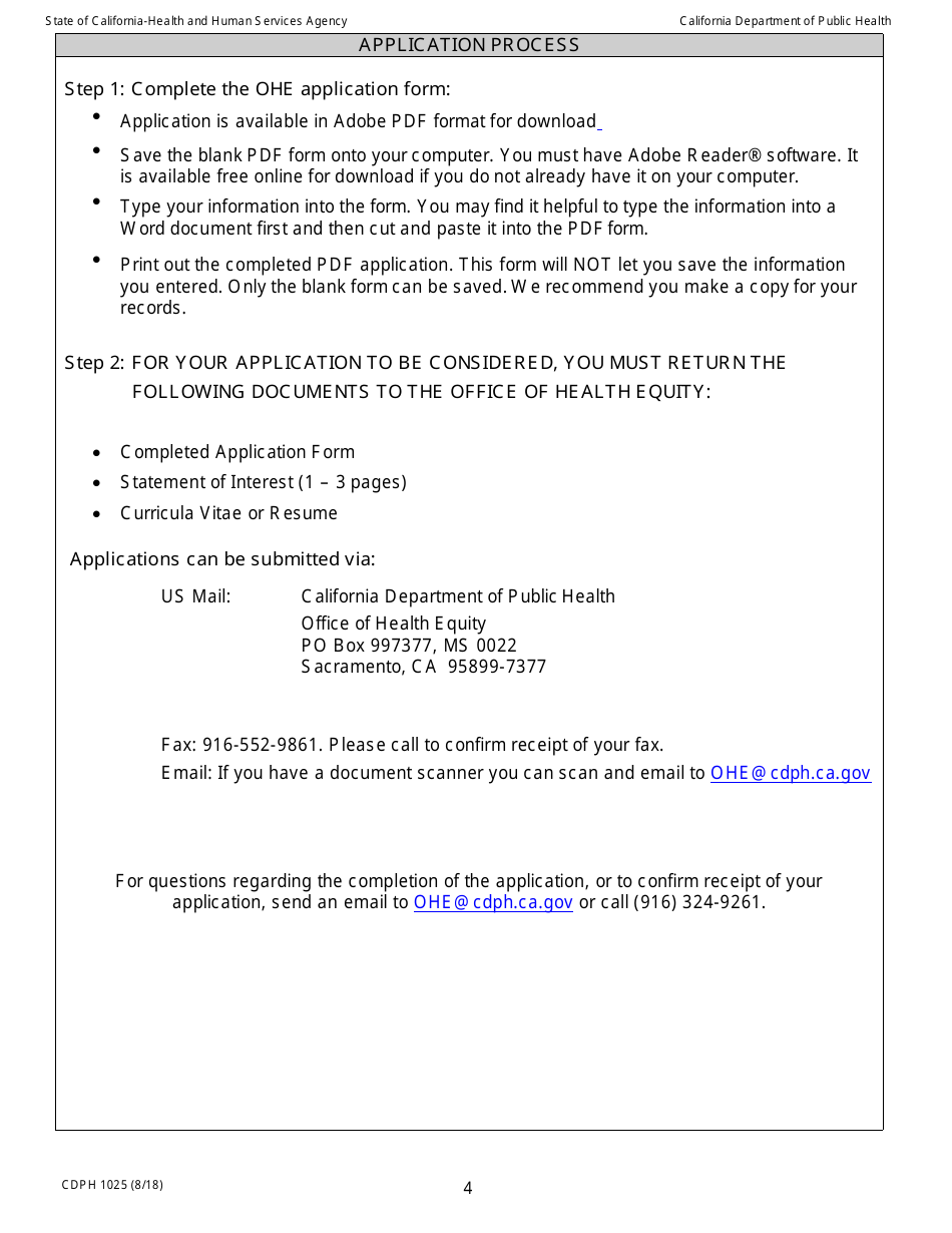 Form CDPH1025 Advisory Committee Application - California, Page 4