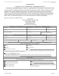 Form CDPH6235 Request for Confidential Communication of Personal Information by Parent, Guardian or Personal Representative - California