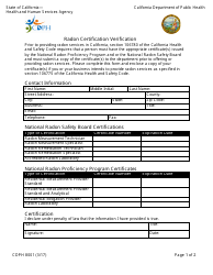 Document preview: Form CDPH8001 Radon Certification Verification - California