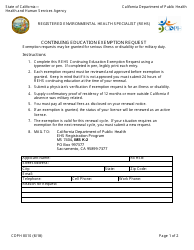 Form CDPH8010 Continuing Education Exemption Request - California