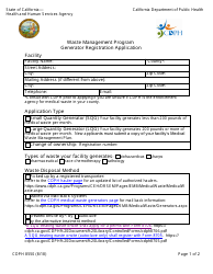 Form CDPH8550 Generator Registration Application - Medical Waste Management Program - California