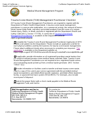 Form CDPH8669 Trauma Scene Waste (Tsw) Management Practitioner Checklist - California