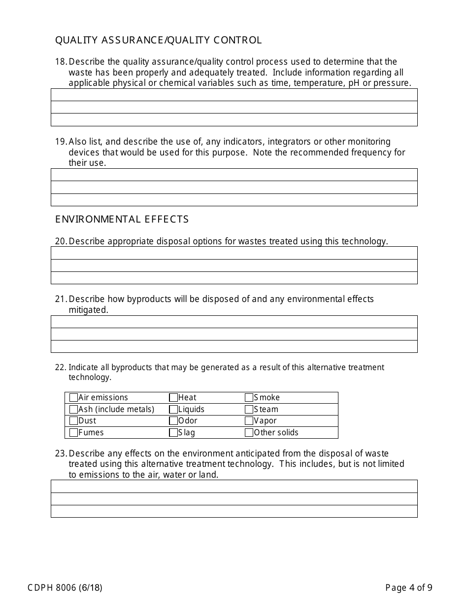 Form CDPH8006 Alternative Medical Waste Treatment Technology - California, Page 4