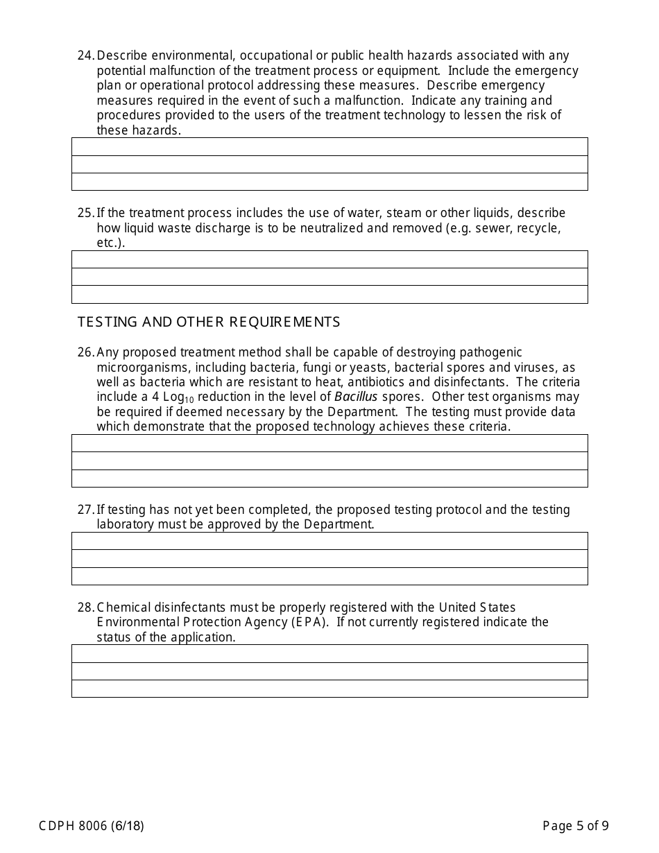 Form CDPH8006 Alternative Medical Waste Treatment Technology - California, Page 5