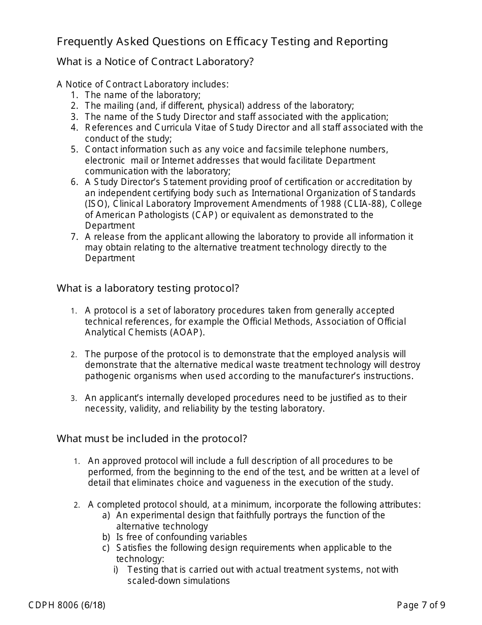 Form CDPH8006 Alternative Medical Waste Treatment Technology - California, Page 7
