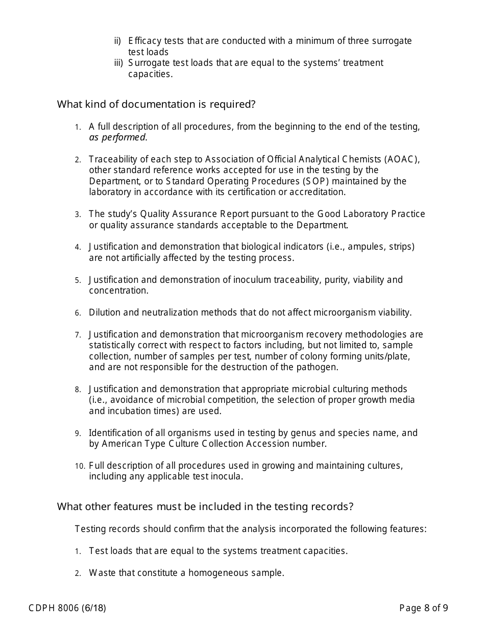 Form CDPH8006 Alternative Medical Waste Treatment Technology - California, Page 8