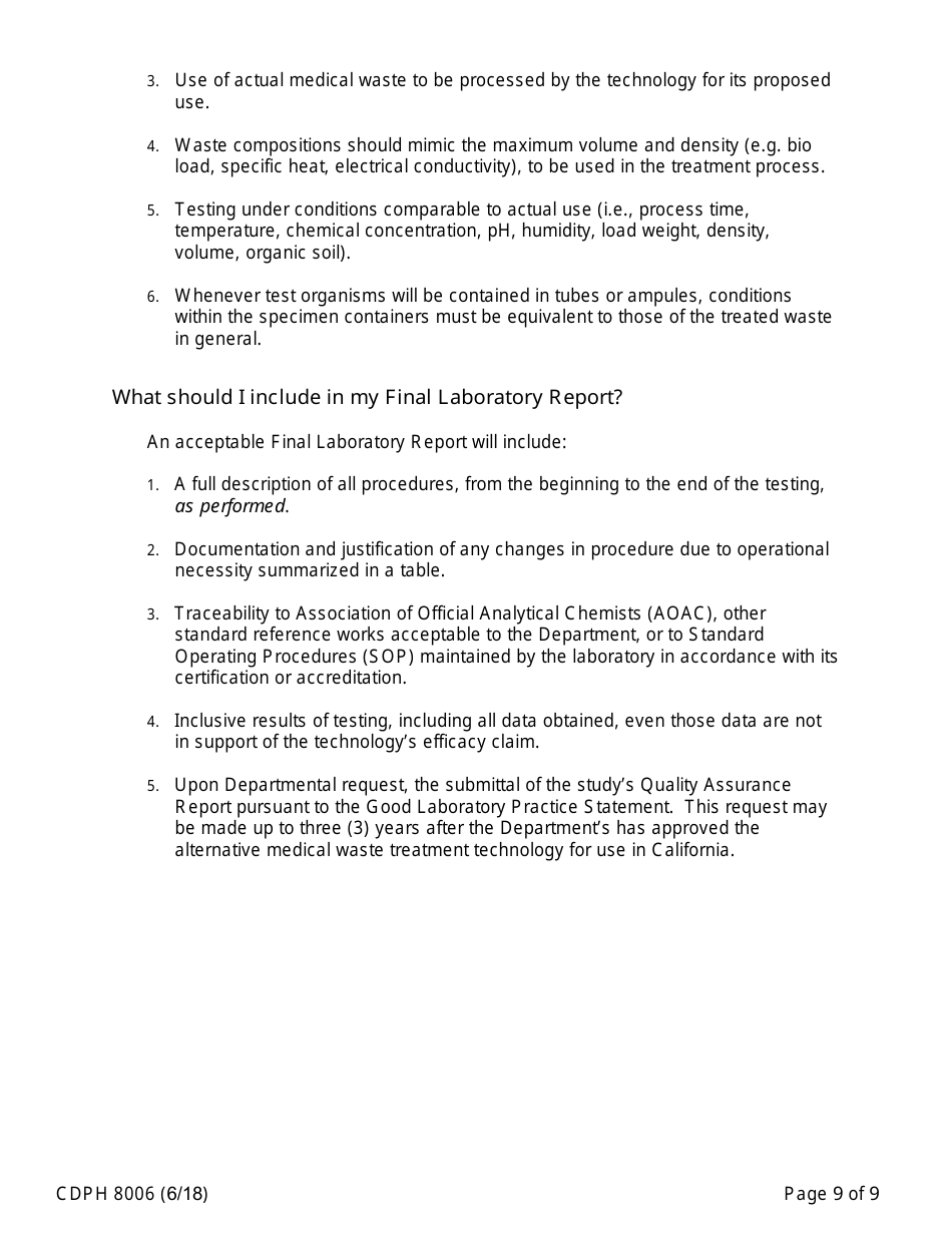 Form CDPH8006 Alternative Medical Waste Treatment Technology - California, Page 9