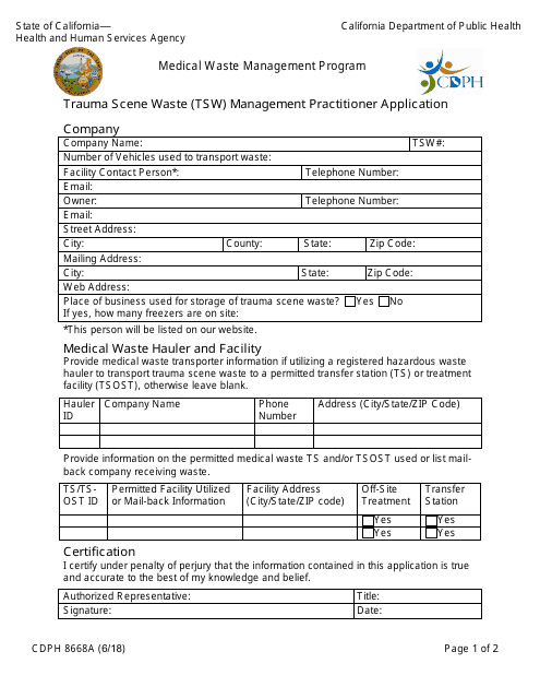 Form CDPH8668A  Printable Pdf