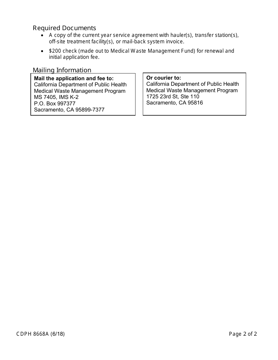 Form CDPH8668A Trauma Scene Waste (Tsw) Management Practitioner Application - California, Page 2