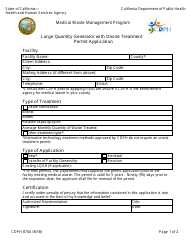 Form CDPH8706 &quot;Large Quantity Generator With Onsite Treatment Permit Application - Medical Waste Management Program&quot; - California