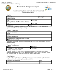 Form CDPH8705 Small Quantity Generator With Onsite Treatment Permit Application - Medical Waste Management Program - California