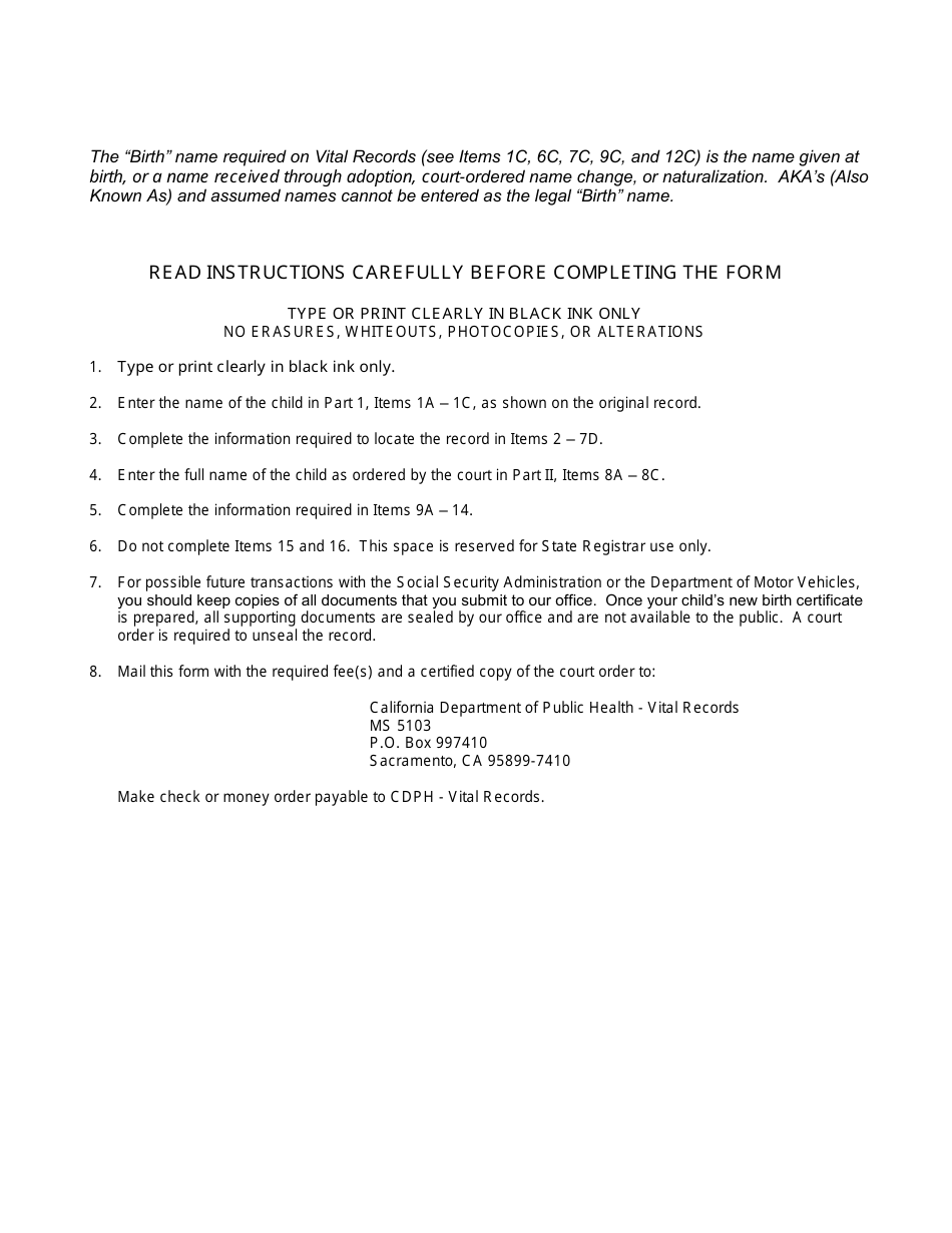 Form VS21 Application to Amend a Birth Record - Adjudication of Facts of Parentage - California, Page 2