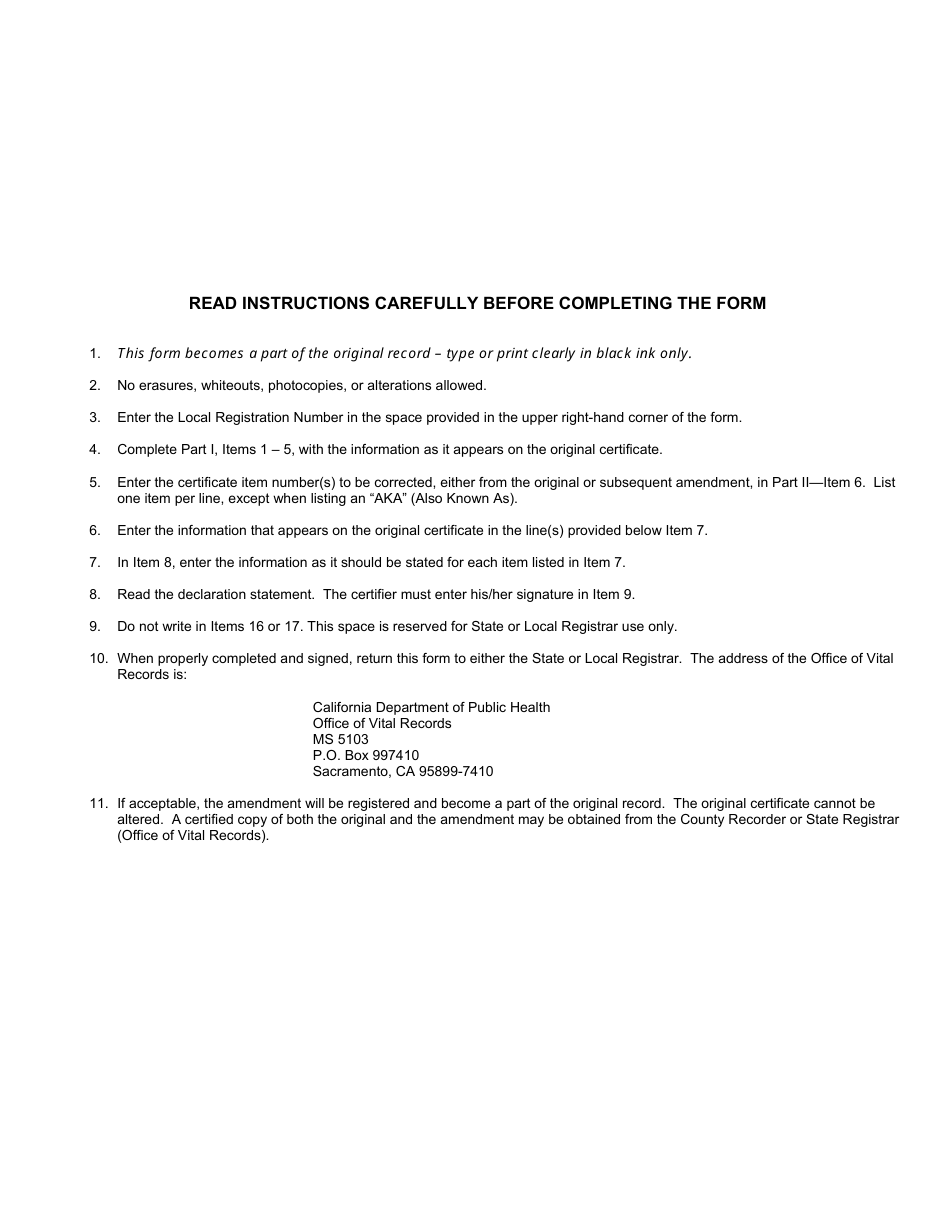 Form VS24A Physician / Coroners Amendment - California, Page 2