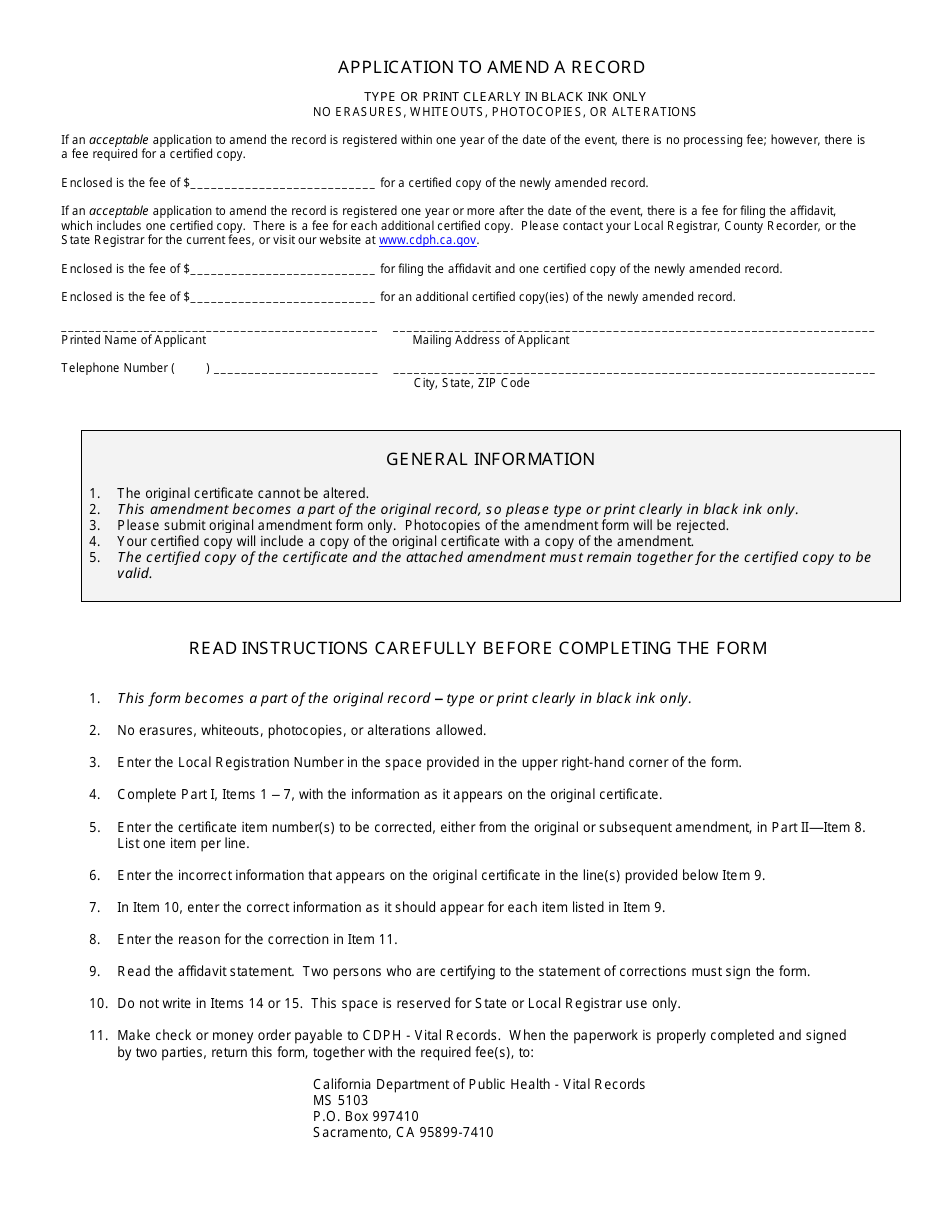 Form VS24 Affidavit to Amend a Birth / Death Record - California, Page 2