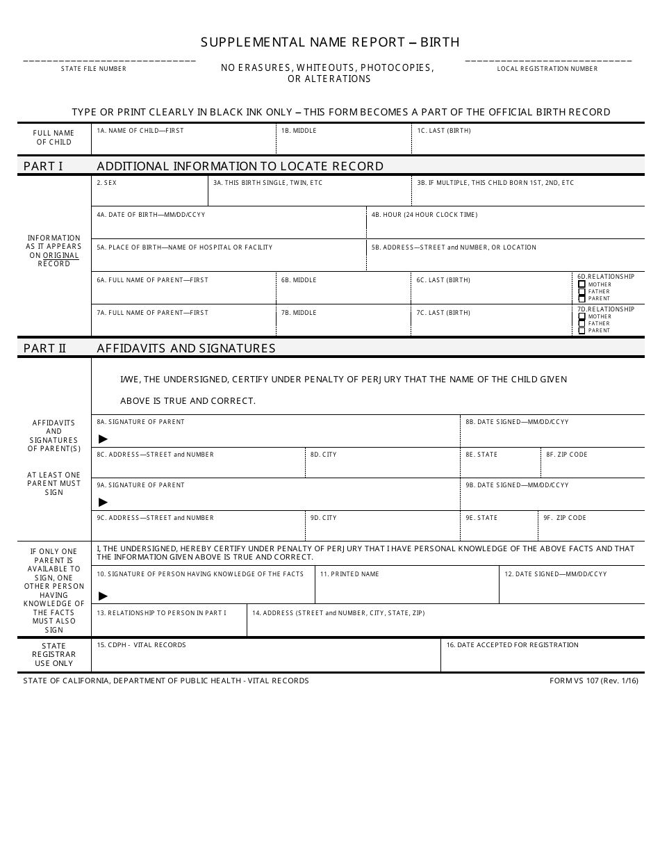 Form VS107 - Fill Out, Sign Online and Download Fillable PDF ...