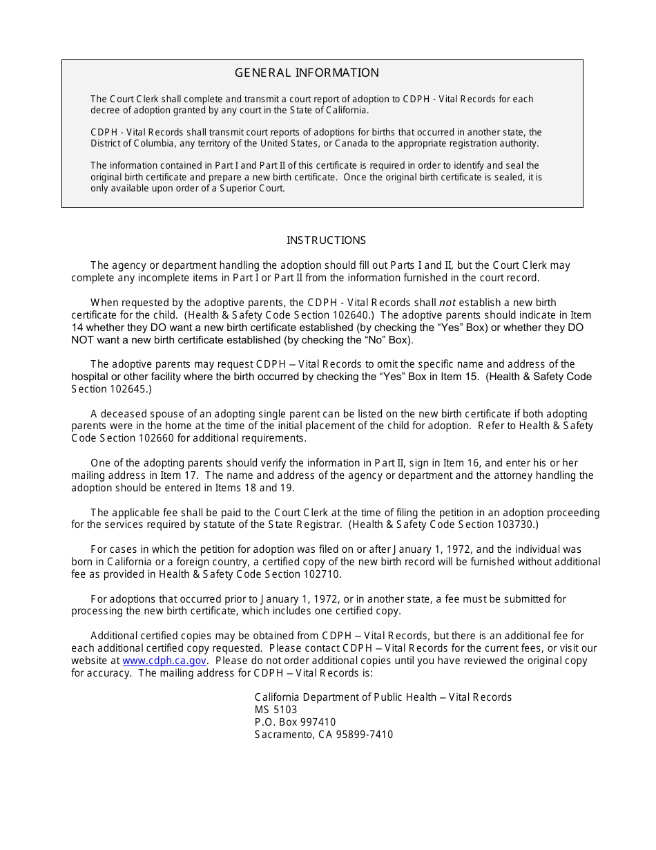 Form VS44 Court Report of Adoption - California, Page 2