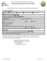 Form CDPH8007 &quot;Transfer Station and Treatment Facility Disclosure Statement&quot; - California