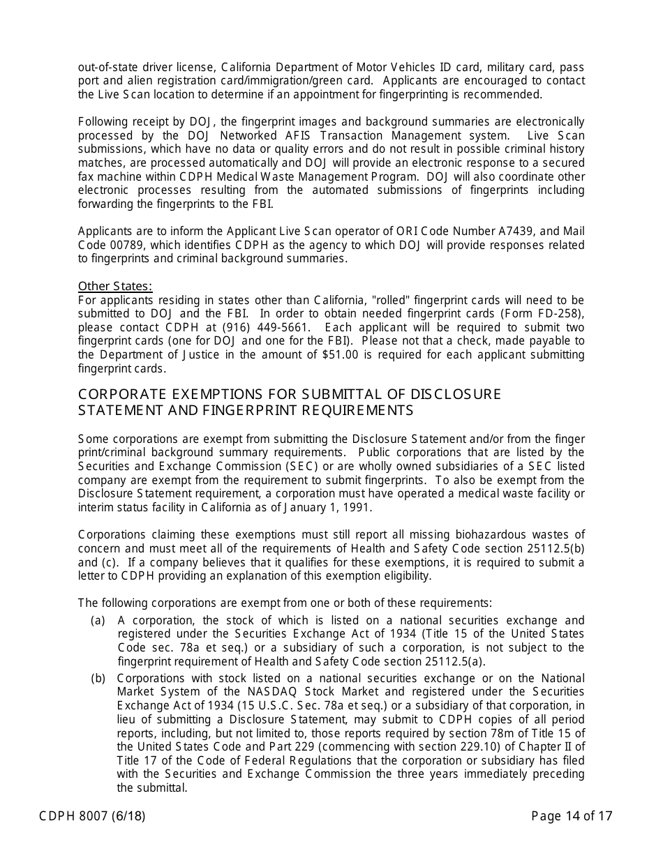 Form CDPH8007 Transfer Station and Treatment Facility Disclosure Statement - California, Page 14