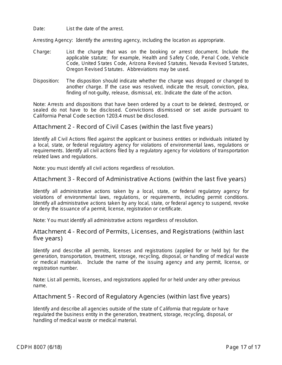 Form CDPH8007 Transfer Station and Treatment Facility Disclosure Statement - California, Page 17