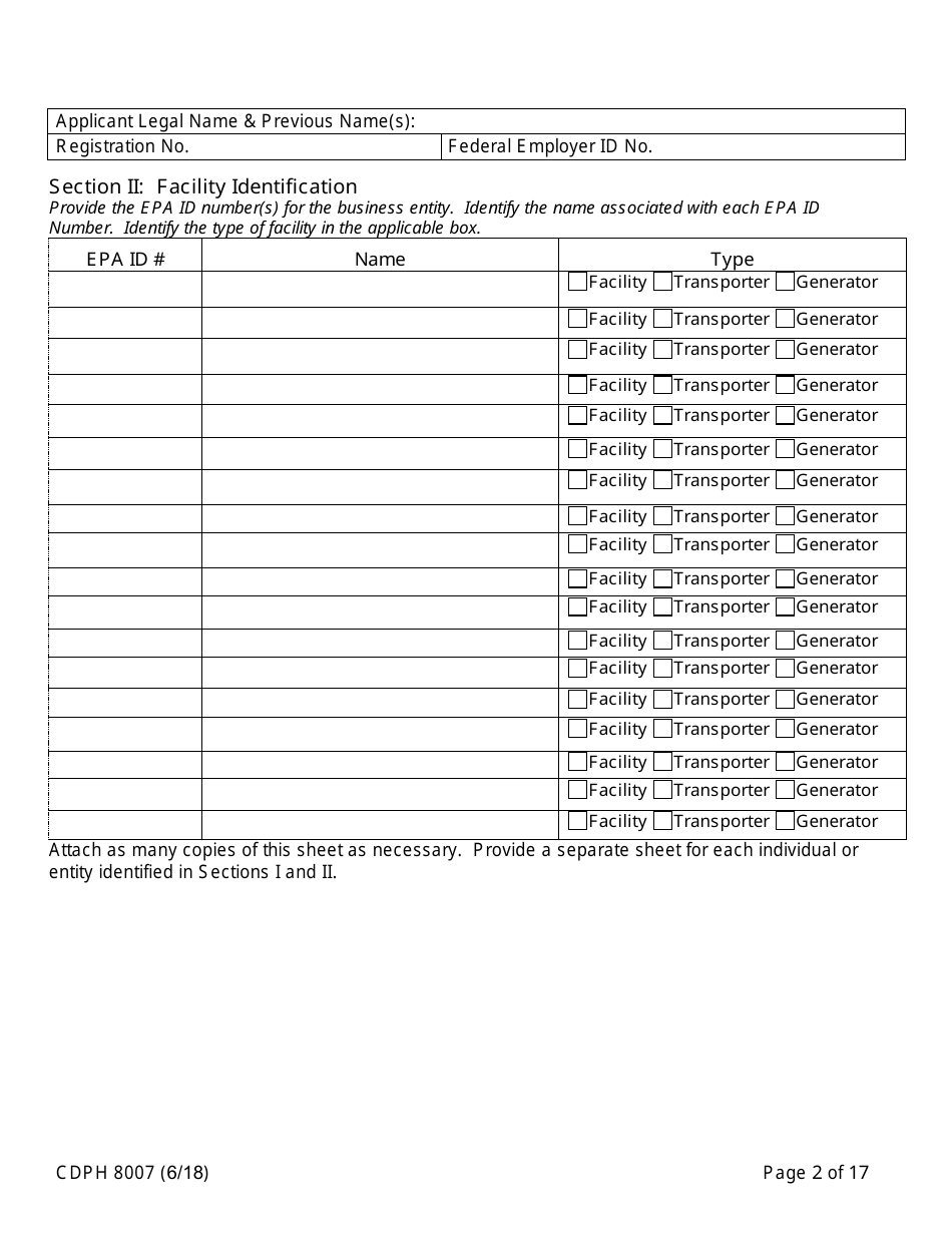 Form CDPH8007 Transfer Station and Treatment Facility Disclosure Statement - California, Page 2