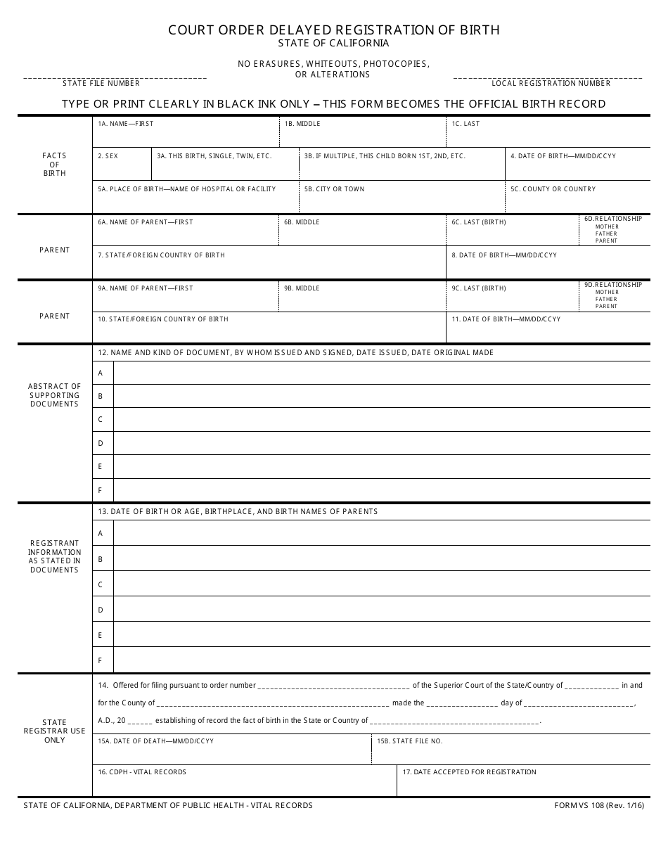 Form VS108 - Fill Out, Sign Online and Download Fillable PDF ...