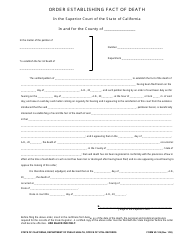 Document preview: Form VS109 Court Ordered Delayed Registration of Death - California
